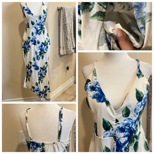 Floral Asymmetrical spaghetti strap body hugger midi